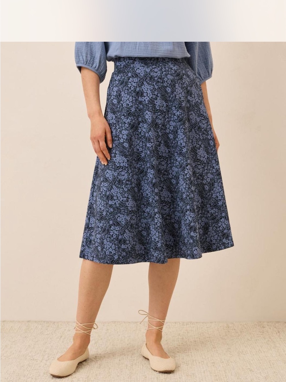 Pact Blue Floral A-Line Midi Skirt - Picture 1 of 2
